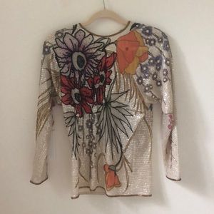 Stunning hand embellished sequin 100% silk shirt